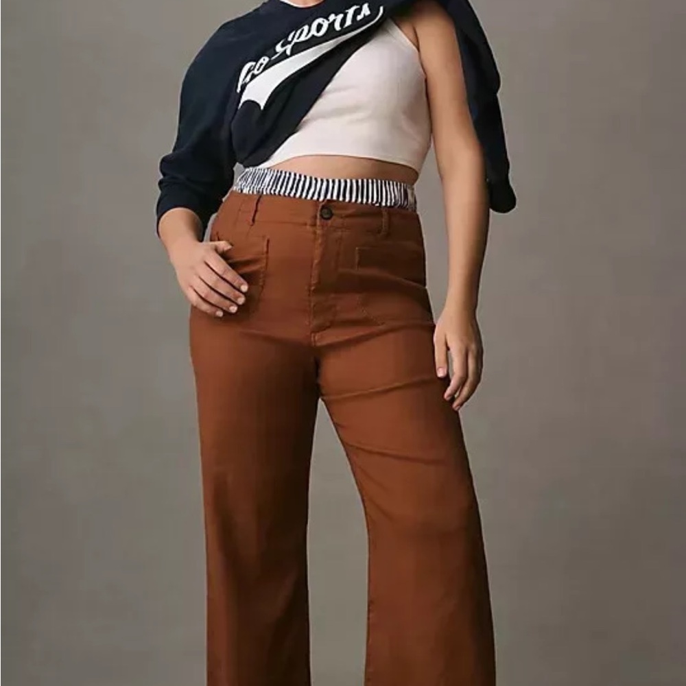 Anthropologie Maeve “the Colette”  Brown Cropped Pants in Linen, Size 32T